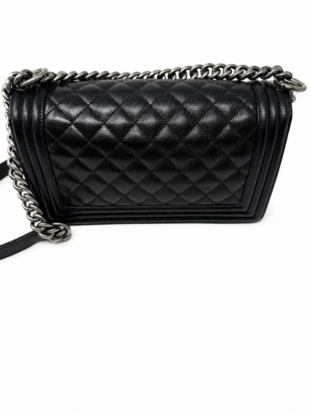 CHANEL Black Quilted Boy Bag with Silver Hardware